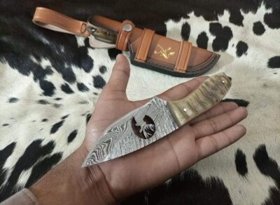 AB CUTLERY FANCY CUSTOM HANDMADE DAMASCUS SKINNER KNIFE HANDLE MADE BY WOLF