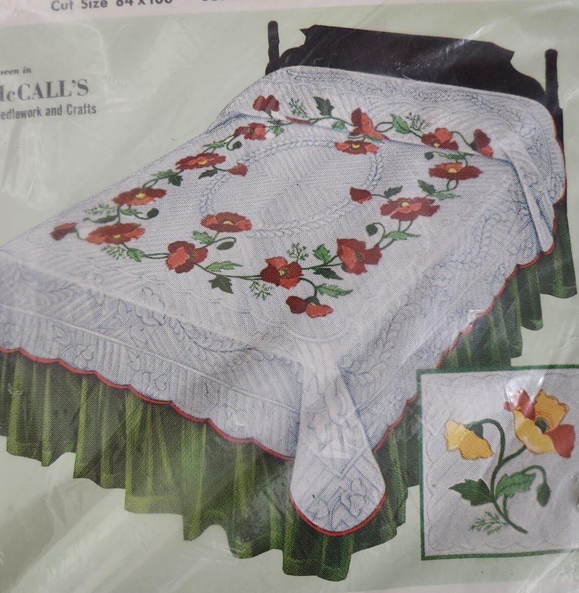 VTG Bucilla Applique Quilt Kit 8971 Garden RED Poppies Bedspread