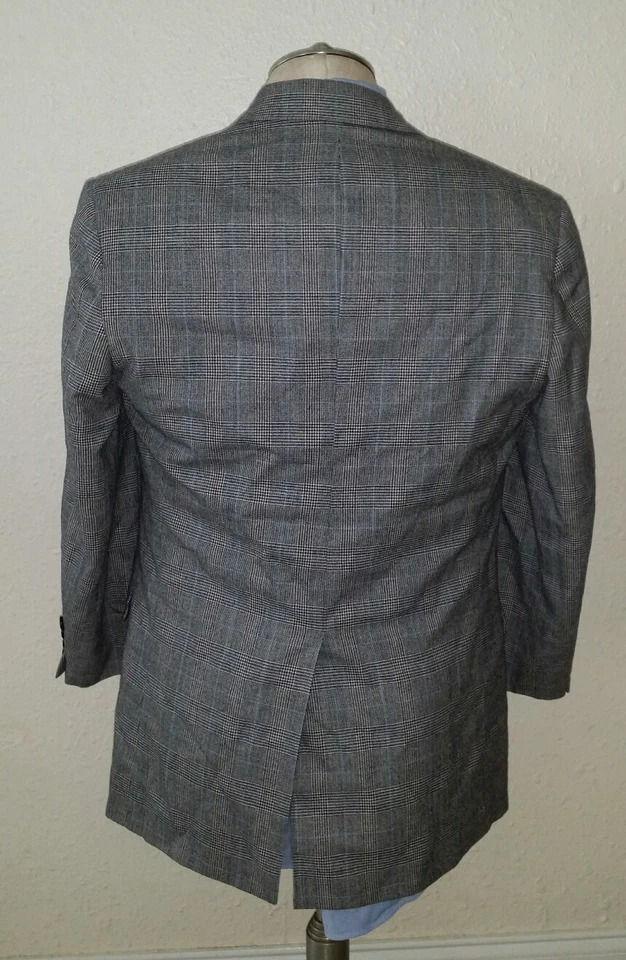 40S H. FREEMAN Gris Azul Glen Check Tweed Lana Chaleco Abrigo Deportivo Blazer Chaqueta Foto 4 de 4