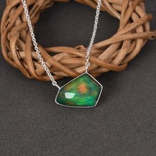Elegant Design Sterling Silver Textured Pendent Aurora Opal Necklace Gift or Mom
