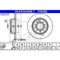 ATE 2X Bremsscheibe Hinten 2720 Voll FüR VW Touran 1T1 1T2 1T3 Golf VI