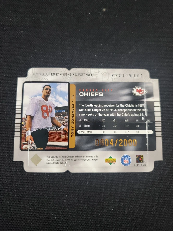 TONY GONZALEZ 1998 UPPER DECK UD3 NEXT WAVE DIE-CUT #0804/2000 - Image 2 of 2
