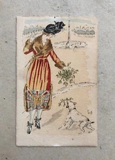 Antique Postcard, Elegant And His Dog In A Park, 20th Century