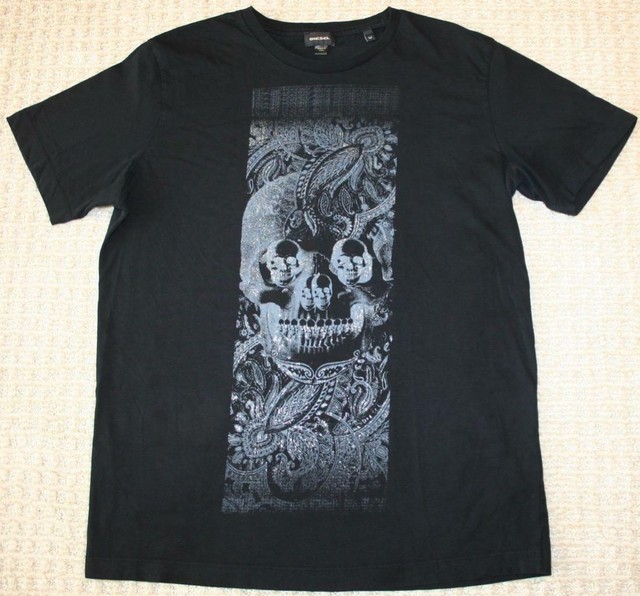 DIESEL BRAND SKULL GRAPHIC BLACK SHORT SLEEVE TSHIRT MEDIUM METALLIC