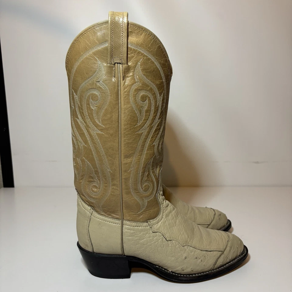 Botas vaqueras occidentales vintage Tony Lama lisas avestruz blancas crema para hombre talla 7 D Foto 3 de 4