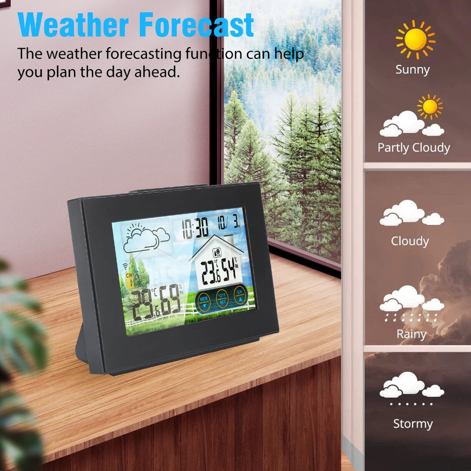 Digital LCD Indoor & Outdoor Weather Station Clock Calendar Thermometer Wireless - Image 3 of 4