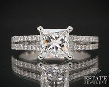 14k White Gold GIA Princess Natural 1.04ct Diamond Engagement Ring 4.1g i16856