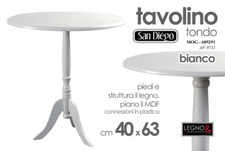 TAVOLO TAVOLINO SAN DIEGO TONDO IN LEGNO BIANCO SALOTTO GIARDINO MOG-689291