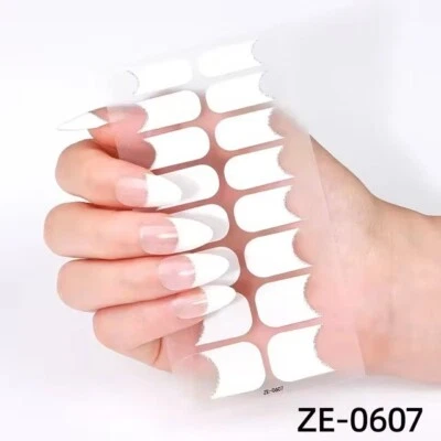 16 Strips Semi Cured Gel Nail Stickers Gel Polish UV French Manicure (ZE607)