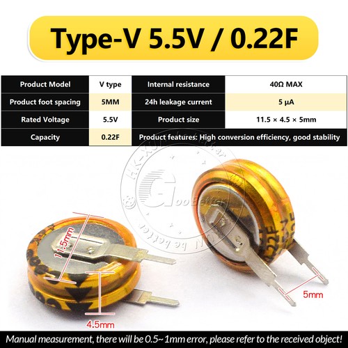 Condensadores Farad 5.5V 0.022F a 5.0F Supercondensadores Tipo-C/Tipo-H/Tipo-V - Imagen 21 de 37