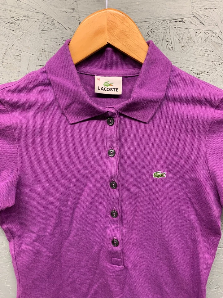 Lacoste Polo Shirt Women’s Size XS (36) Purple Fitted Short Sleeve Cotton Top - Image 2 of 4