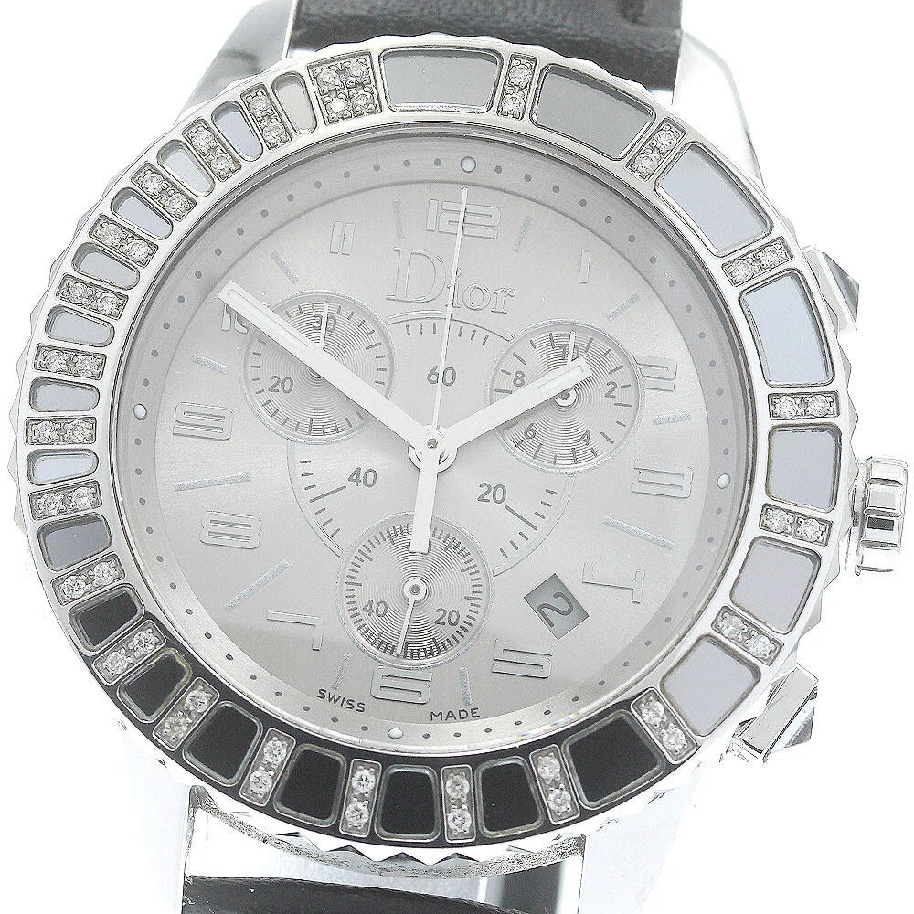 Montre homme Dior cristal CD114313A001 chronographe cadran argenté quartz_879852