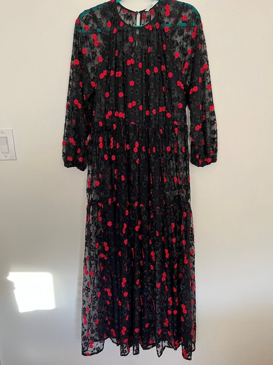 Zara Women's Maxi Lace Dress with Embroidered Red/Black Flowers Size S Pre-Owned | eBay Zara Women's Maxi Lace Dress with Embroidered Red/Black Flowers Size S Pre-Owned | eBay