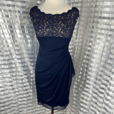 Xscape Navy Lace Embellished Draped Dress