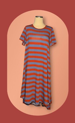 LULAROE Carly NWT Burnt Orange Blue STRIPED Women s Smal Fit Flare T-Shirt Dress
