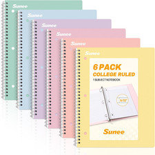 Spiral Notebooks, 6 Pack, 1-Subject, College Ruled Paper, 8" X 10-1/2", 70 Sheet