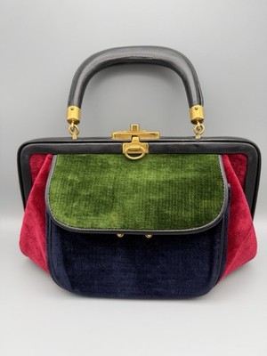 VINTAGE Roberta di Camerino Bagonghi Doctor Handbag Red Blue Green Cotton Velvet