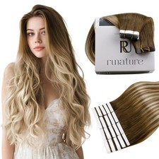RUNATURE Balayage Tape in Human Hair Extensions Brown to Blonde, Remy, Seamless