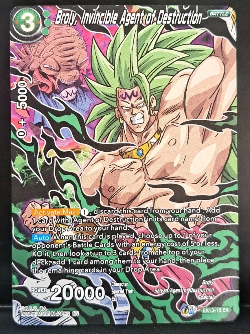 Broly, Invincible Agent of Destruction EX13-18 Dragon Ball Super Expansion Set: Special Anniversary Box 2020 trading card — raw and PSA graded price guide