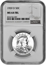1959-D FRANKLIN SILVER HALF DOLLAR *NGC GRADED MINT STATE 64 FBL* FREE SHIPPING!