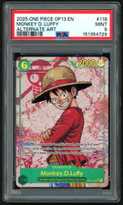 ONE PIECE MONKEY D. LUFFY 2025 OP13-CARRYING ON HIS WILL #118 ALT ART PSA 9