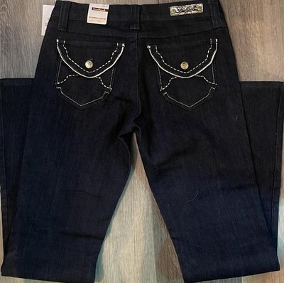 Southpole Womens Dark Wash Denim Jeans Bootcut Straight Fit Button/Zip Pockets