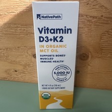 Vitamin D3 K2 in ORGANIC MCT Oil-USDA- Supplement 118ml Liquid Drops-Exp 08/2027