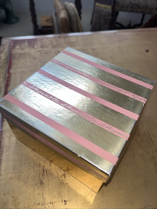Vintage I Magnin San Francisco Department Store Pink Gold Stripe Gift Box 6 “