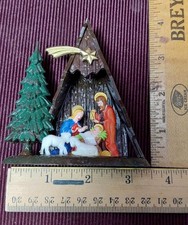 Vintage Plastic Nativity Scene Christmas Ornament Made in Hong Kong Baby Jesus!