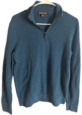 Michael Kors Golf Sweater Men's Med Blue Quarter Zip Pullover Cotton Blend 02 