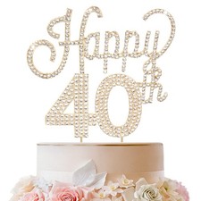 Happy 40th Birthday Gold Rhinestone Cake Topper - Cheers to 40th Birthday For...