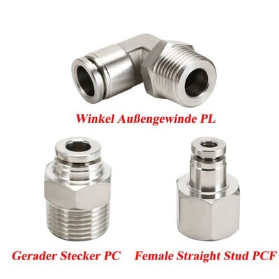 304 Edelstahl Pneumatik Push to Connect Fitting Winkel Gerade Luftleitung