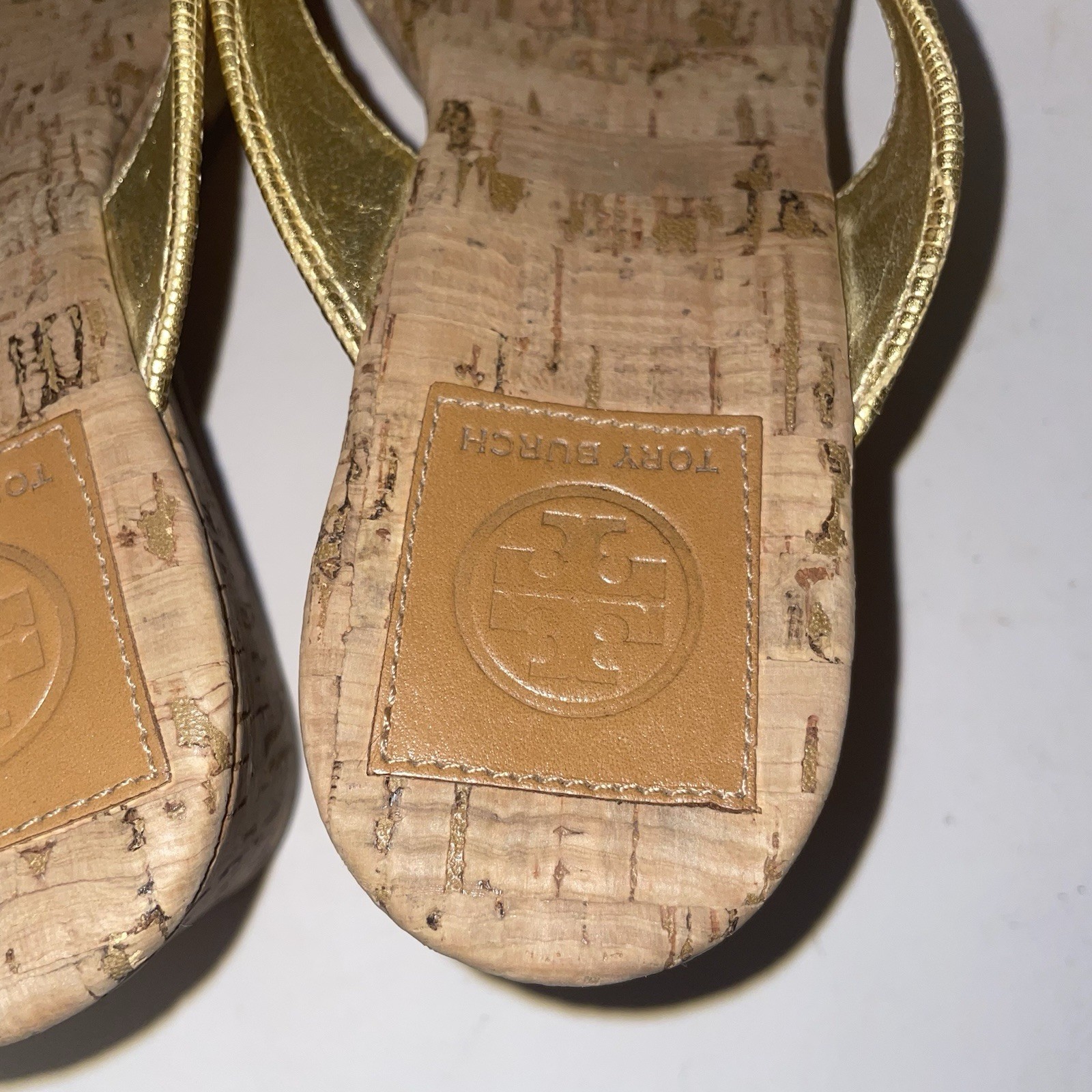 Tory Burch Wedge Platform Gold Sandals Size 8M - image 18