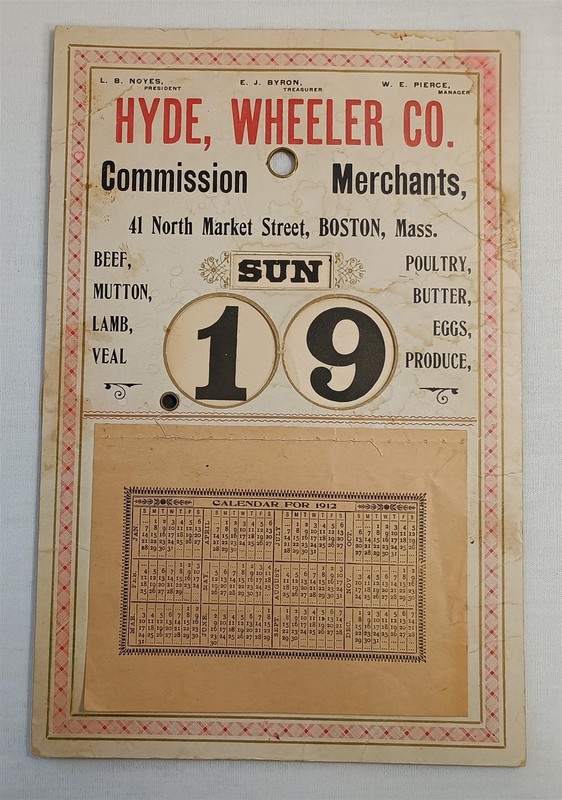 Antique 1912 Advertising Calendar Hyde Wheeler Co Commission Merchants Boston