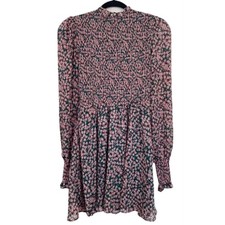 Floral Print Long Sleeve Dress Pink Green Ruffle Tiered Romantic, Boho, Western