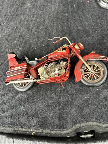F) Vintage Metal Red And Black Motorcycle Decoration