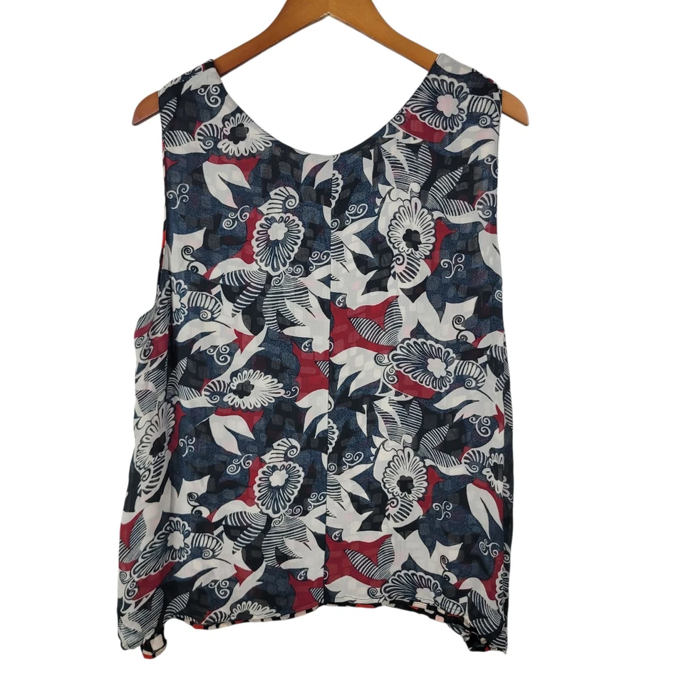 Camiseta sin mangas reversible vintage talla XL Art To Wear geométrica de gasa roja negra Foto 4 de 4