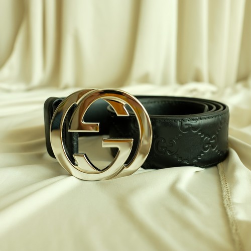 Gucci Interlocking G Belt - Black Leather, Silver Buckle, Size 95