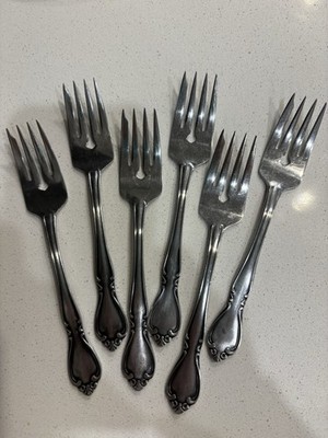 AMC Creon Flower Rose Design 6 Salad Forks Stainless Japan 6 1/4''