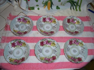 Vintage Set of 6 Floral China Decorated Side, Desert, Salad, Bowls, Tableware
