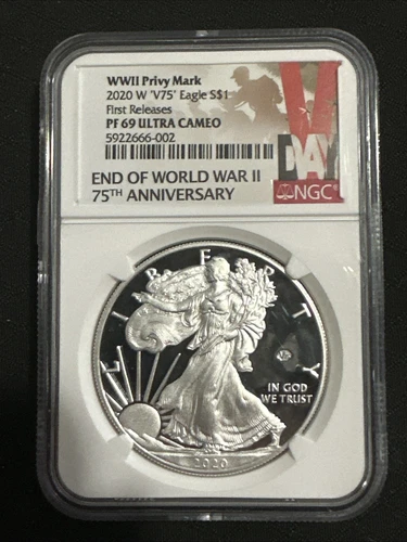 2020-W $1 V75 WWII Privy Mark American Silver Eagle NGC PF69 Ultra Cameo COIN