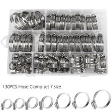130pcs Adjustable Hose Clamps Worm Gear Stainless Steel Clamp Assortment Set