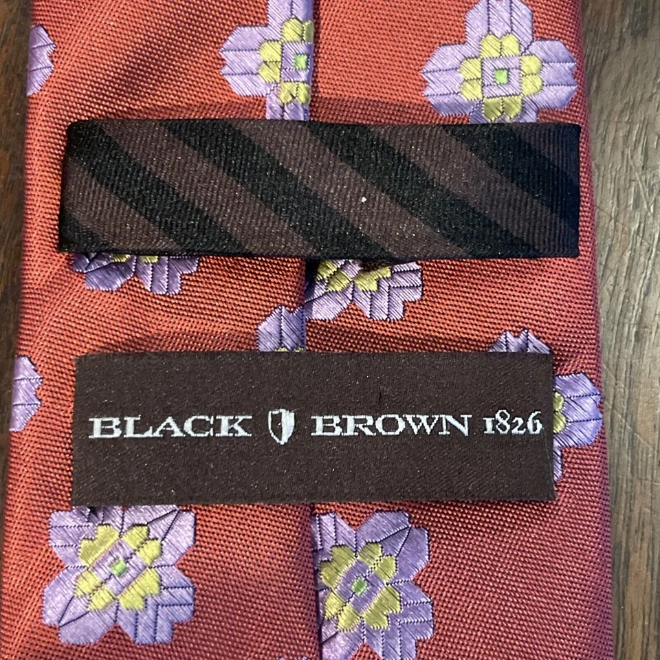 "Corbata de cuello de seda floral roja negra marrón 1826 para hombre $125-60""" Foto 2 de 4