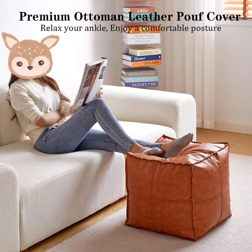 Footstool Unstuffed Boho 20'' Footrest Leather New Pouffe Moroccan Comfertable - Image 2 of 4