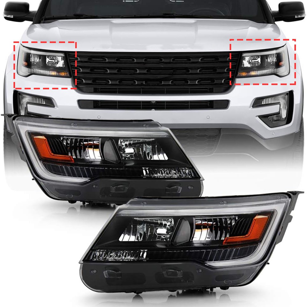 Pair Headlights Assembly w/ LED DRL For 2016-2019 Ford Explorer Black LH & RH