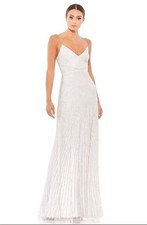 NWT Mac Duggal 10817 White Slinky Sequin Spaghetti Strap Gown, Size 4 MSRP $498