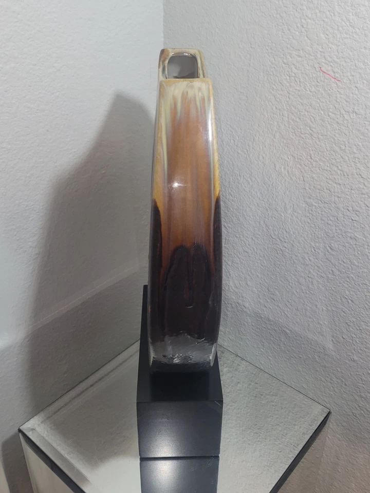 Jarrón de porcelana esculpido vintage original hecho a mano de medios mixtos 18" de alto Foto 4 de 4