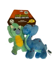 Happy Tails Dino Mights Dinosaurs BL 6" Dog Soft Plush W/ Squeaky Dog Toy 2 Pack