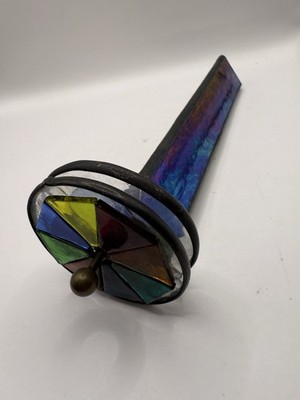 Vtg Kaleidoscope Stained Glass J. Devlin Double Wheel 9.5'' Read Description