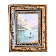 Jeannie Hemming Excellent Elk Oil Canvas Painting In Hand Carved Wood Frame